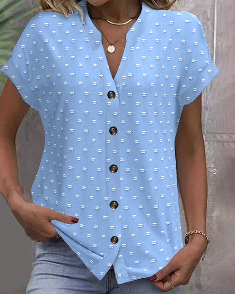 Nariya | Blusa Estampada De Manga Corta Cuello en V Y Botones en La Parte Delantera
