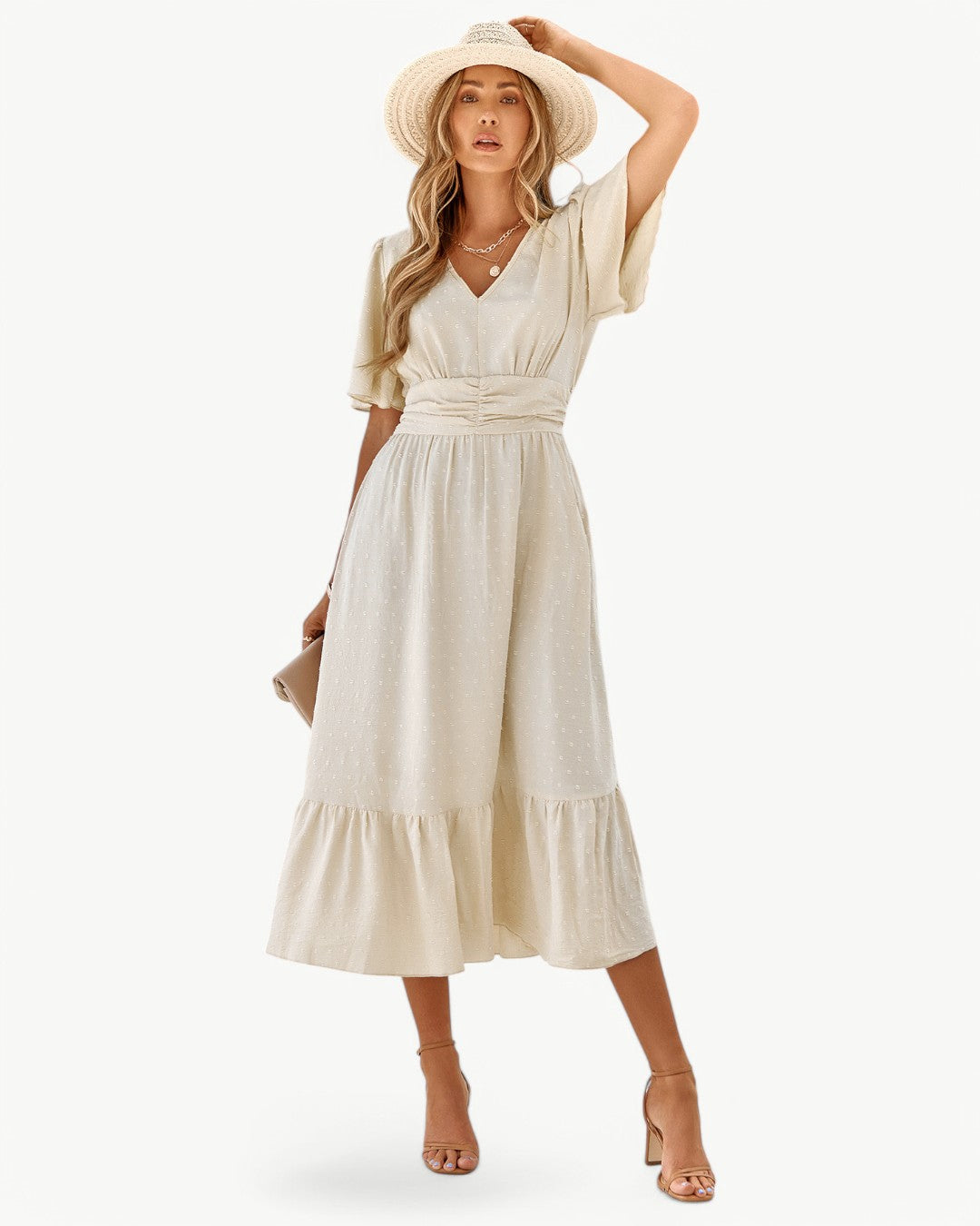 Rameena | Vestido MIDI Con Cuello en V Y Volantes en El Bajo