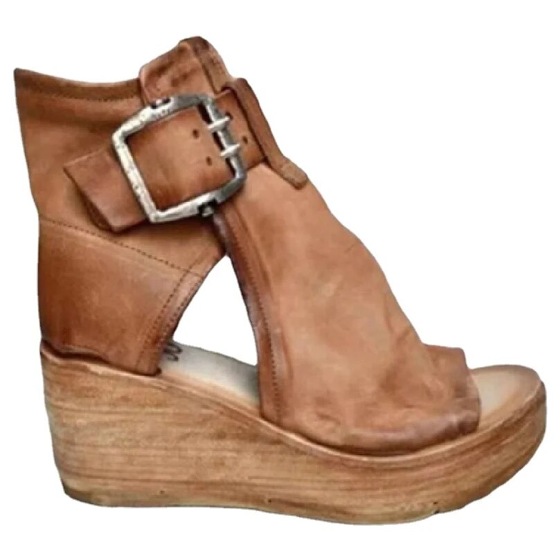 Ljudmila | Sandalias de Cuña Con Punta Abierta y Hebilla