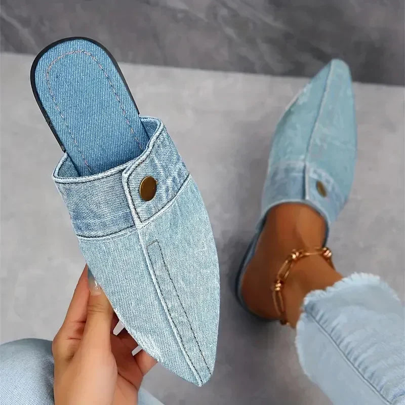 Evropi | Mules Punta Fina Estilo Denim