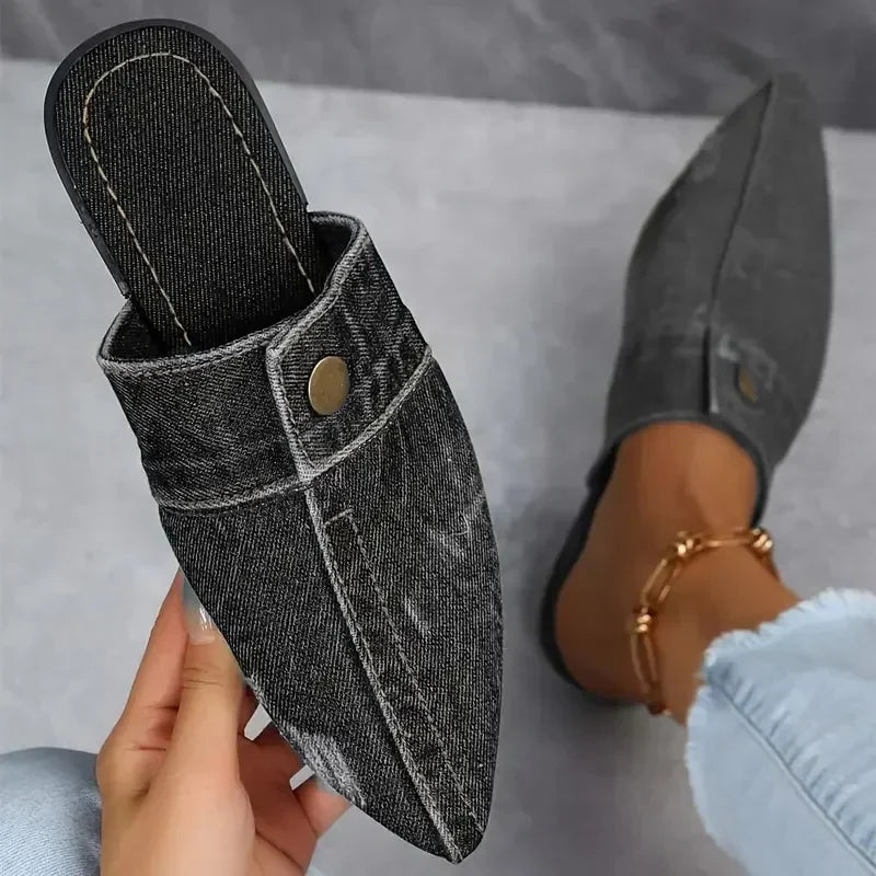 Evropi | Mules Punta Fina Estilo Denim