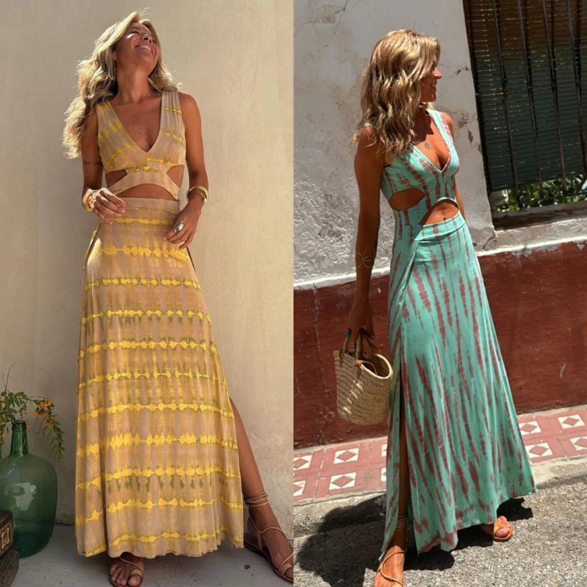 Teigra | Vestido Largo Con Escote en V Y Aberturas