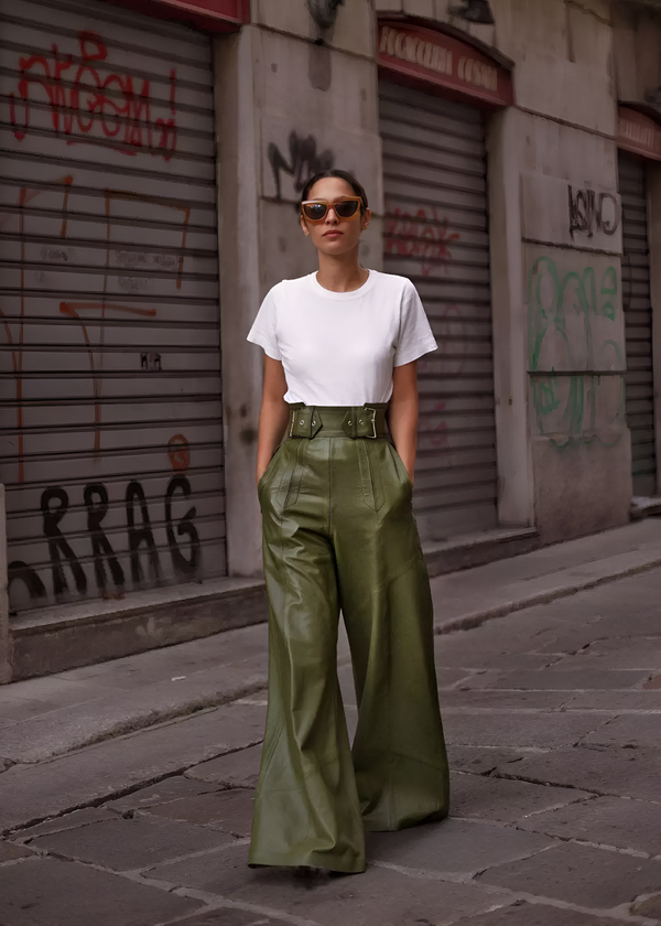 Julietta | Pantalones De Cintura Alta Y Pierna Ancha en Imitación De Piel