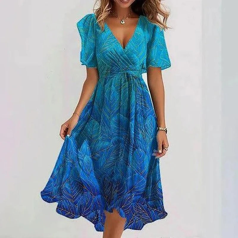 Senim - Vestido Midi Floral Con Cuello en V