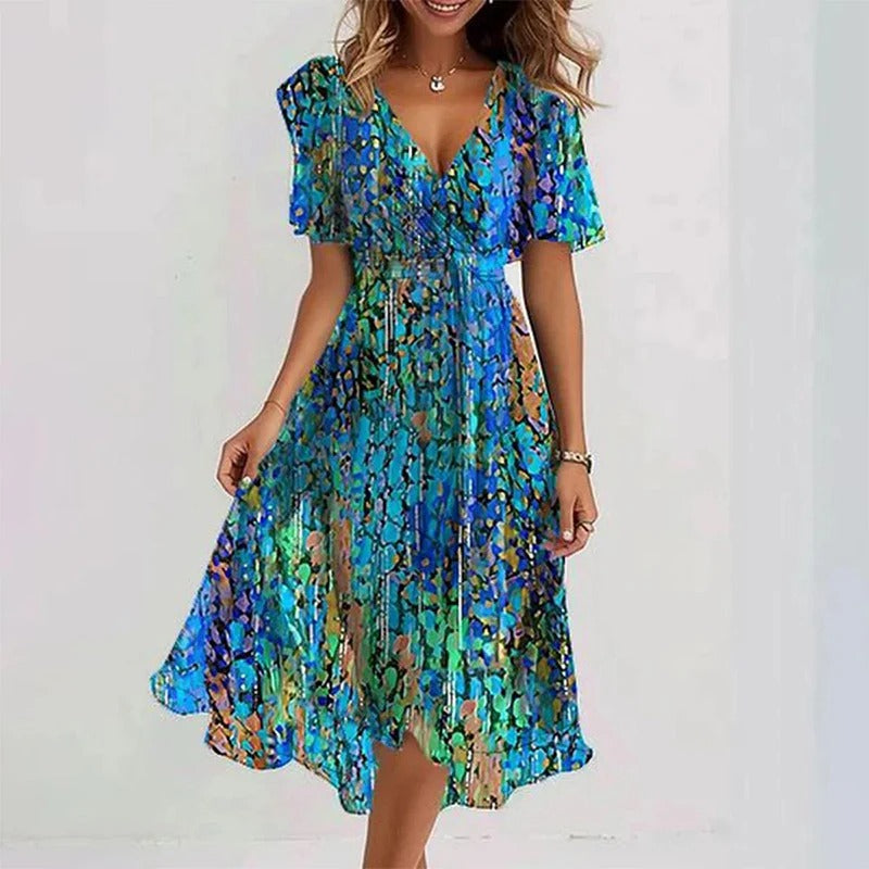 Senim - Vestido Midi Floral Con Cuello en V