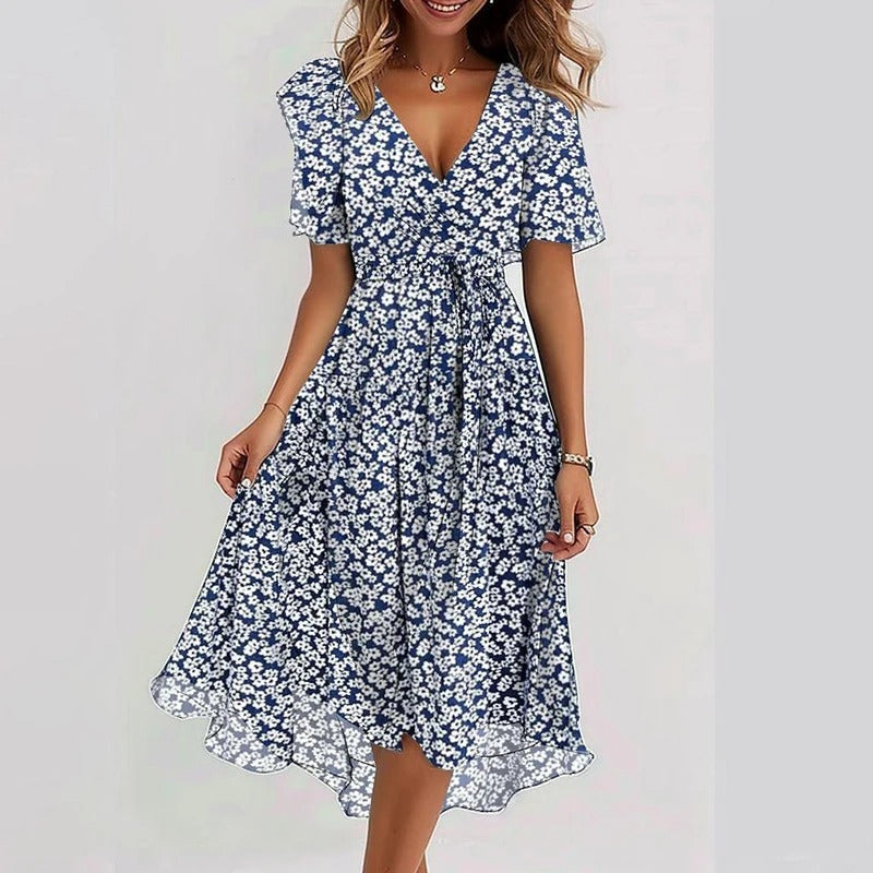 Senim - Vestido Midi Floral Con Cuello en V