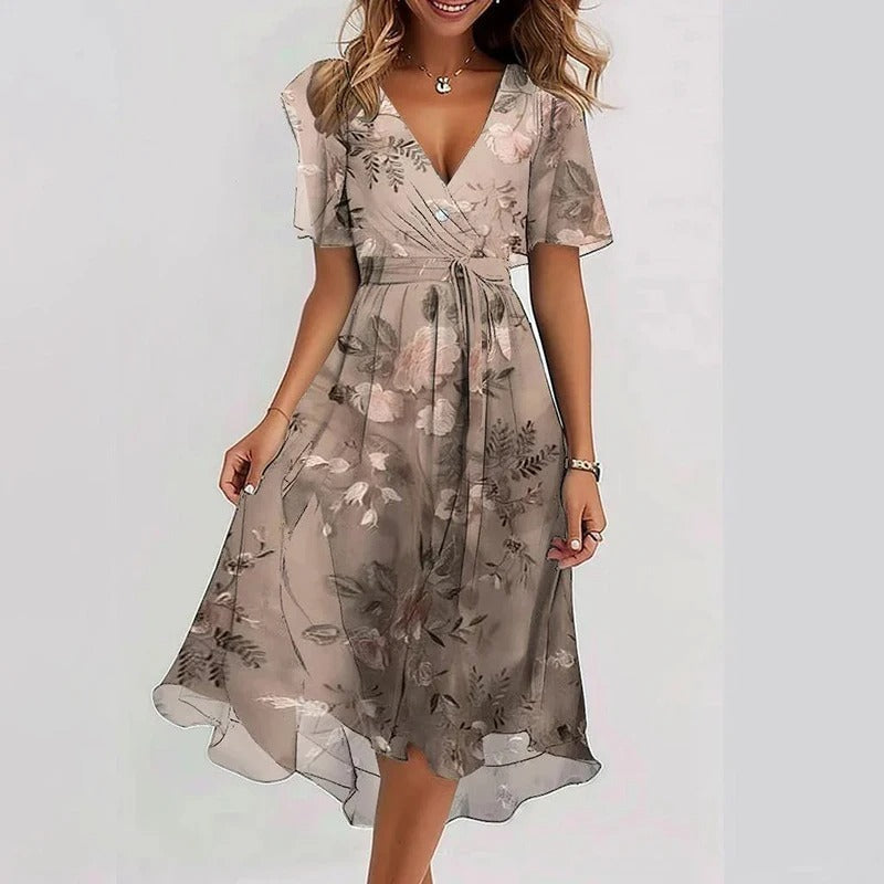 Senim - Vestido Midi Floral Con Cuello en V