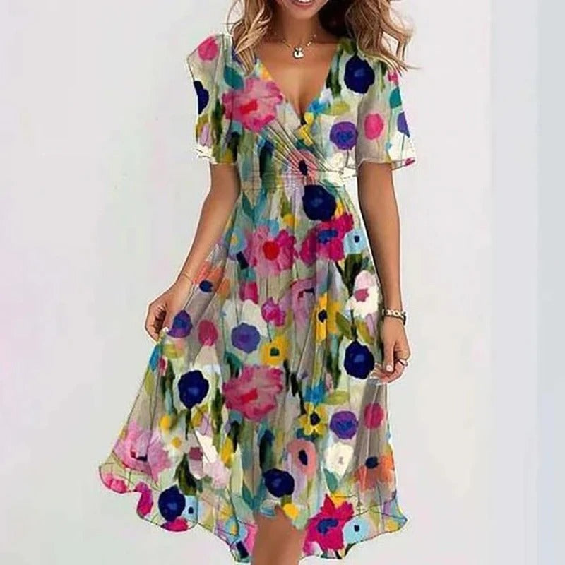 Senim - Vestido Midi Floral Con Cuello en V
