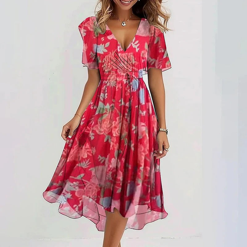 Senim - Vestido Midi Floral Con Cuello en V