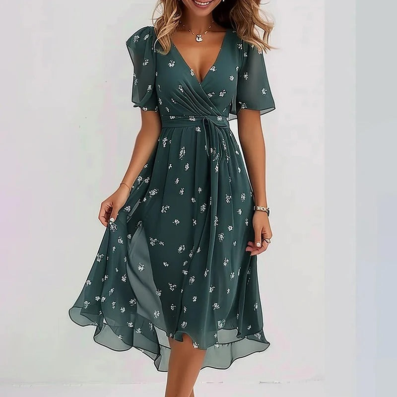 Senim - Vestido Midi Floral Con Cuello en V