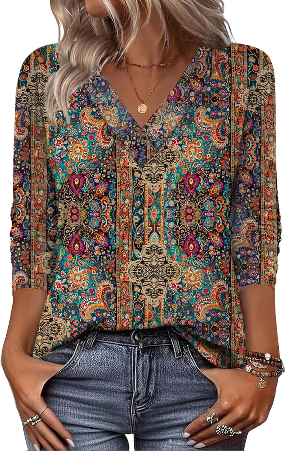 Eleeza | Blusa Estampada Retro Con Cuello En V