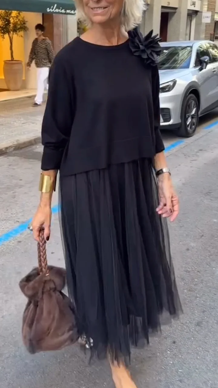 Efrata | Vestido midi Plisado con Capas y Manga Larga