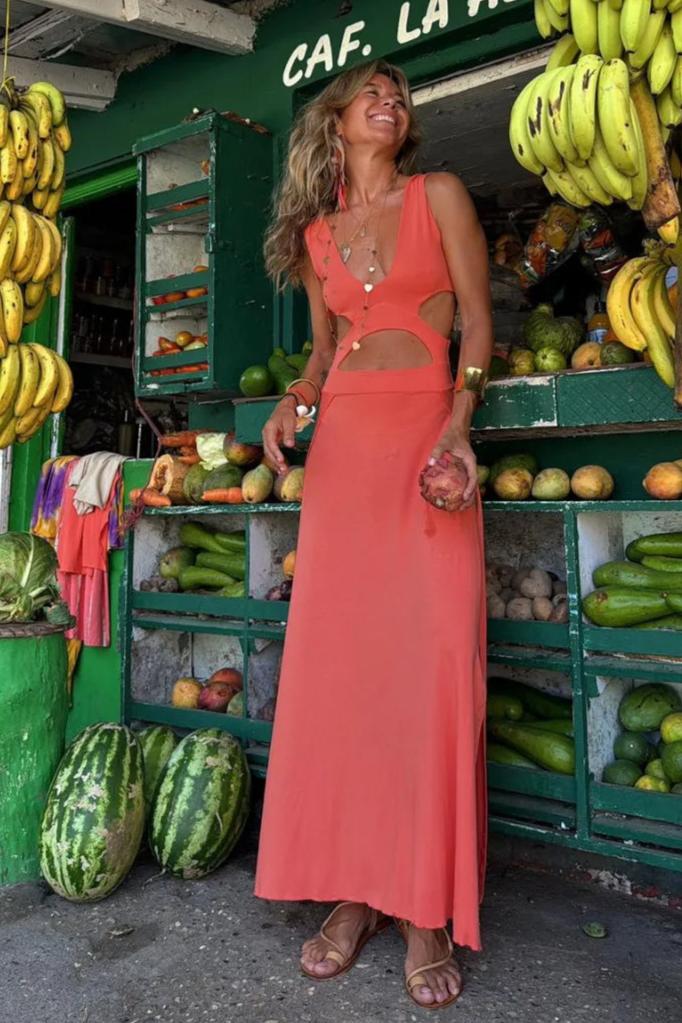 Teigra | Vestido Largo Con Escote en V Y Aberturas