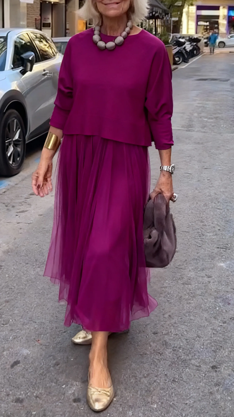 Efrata | Vestido midi Plisado con Capas y Manga Larga