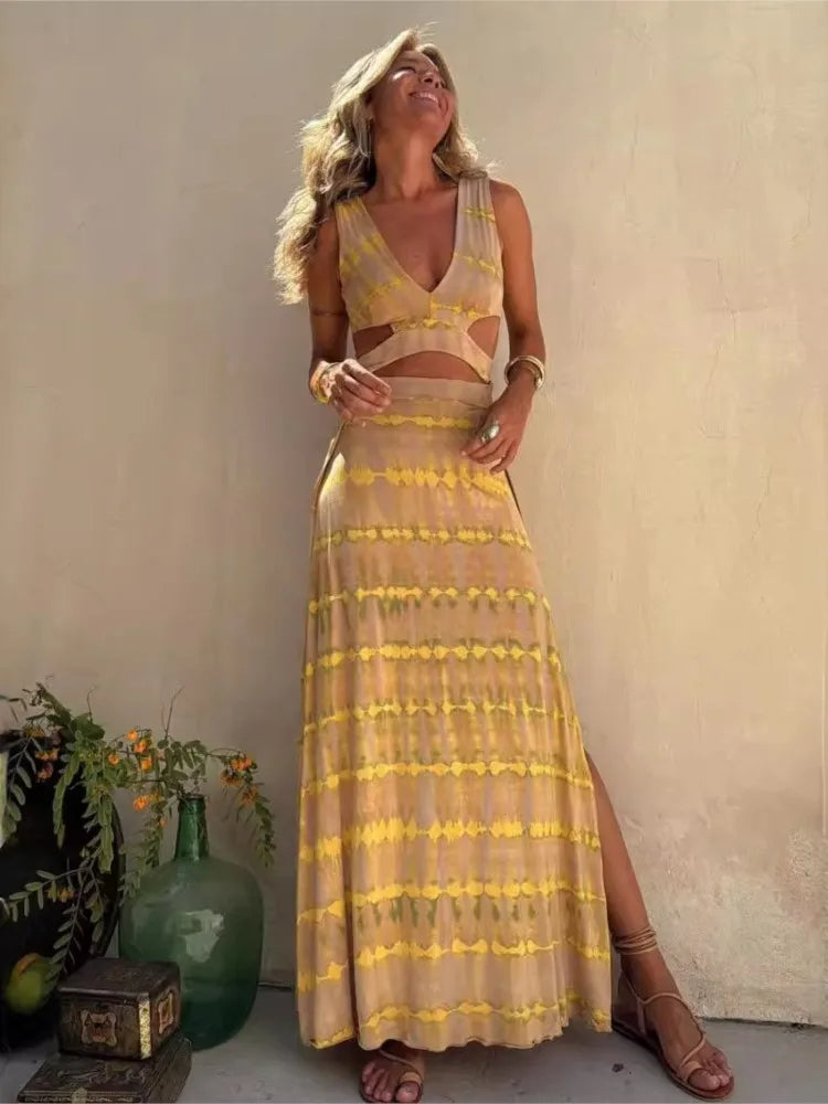 Teigra | Vestido Largo Con Escote en V Y Aberturas