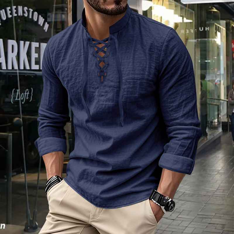 Darshana | Camisa Mandarin Lace Up Azul