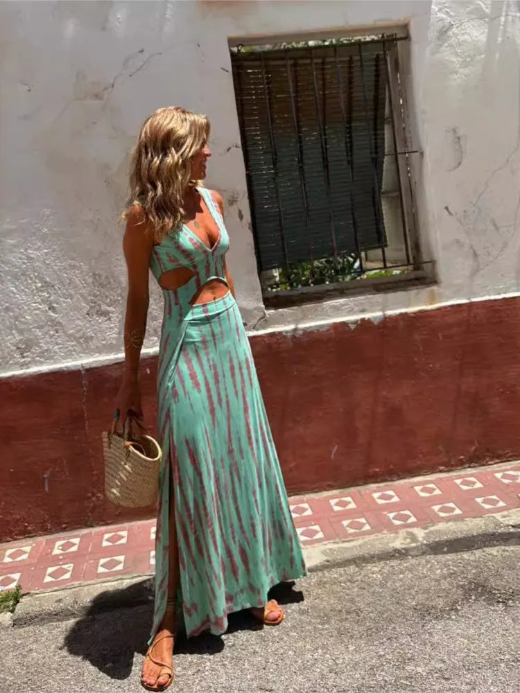 Teigra | Vestido Largo Con Escote en V Y Aberturas