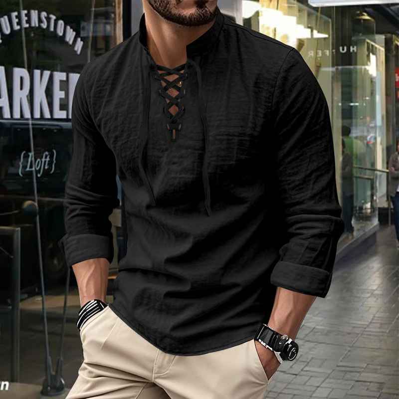 Darshana | Camisa Mandarin Lace Up Azul