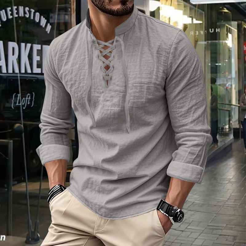 Darshana | Camisa Mandarin Lace Up Azul