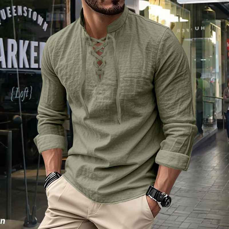 Darshana | Camisa Mandarin Lace Up Azul
