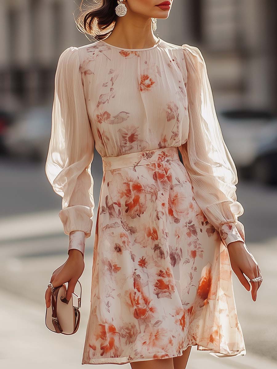 Shiella - Vestido Midi de Manga Larga Con Estampado Floral