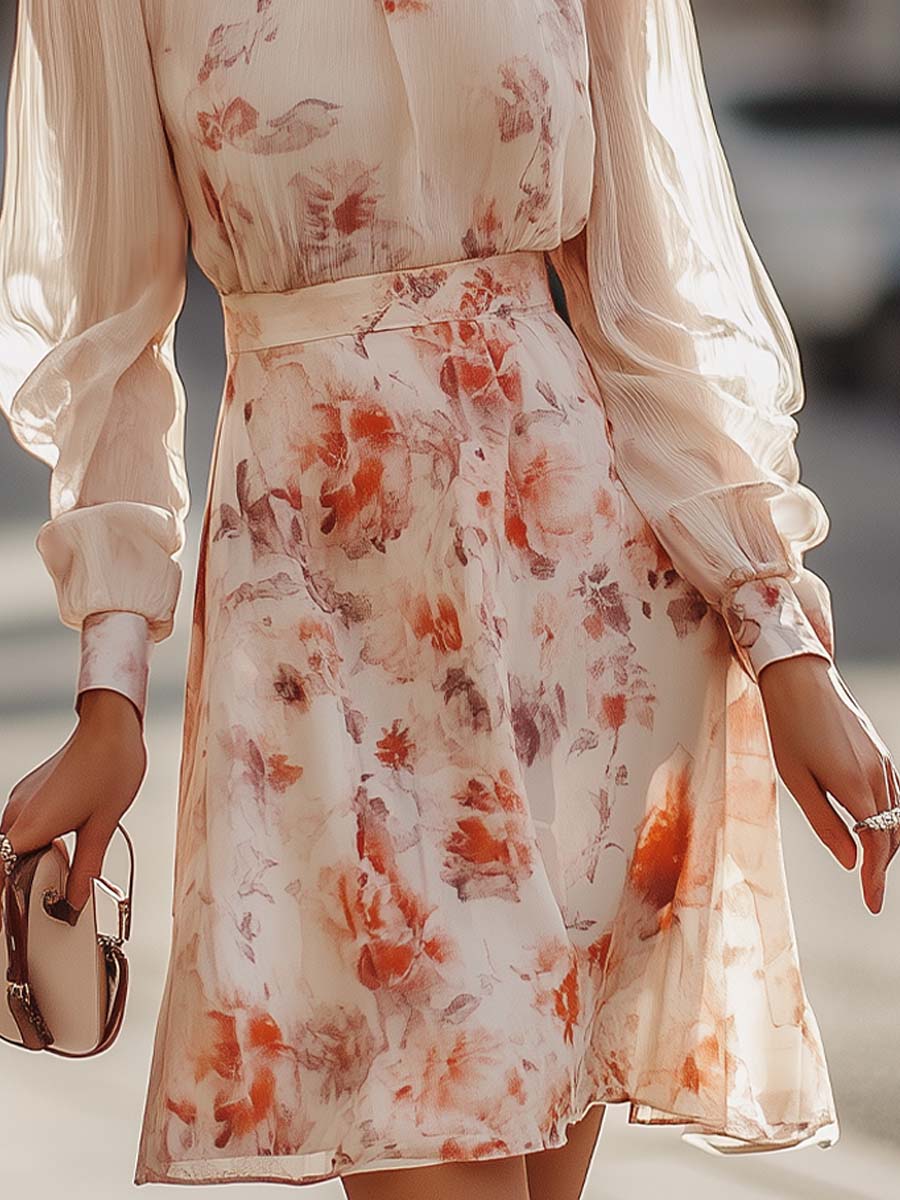 Shiella - Vestido Midi de Manga Larga Con Estampado Floral