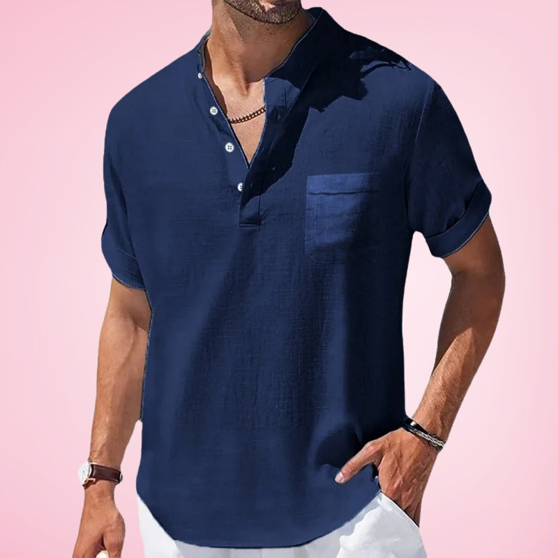 Nestor | Camisa Henley De Manga Corta Con Bolsillo Para Hombre
