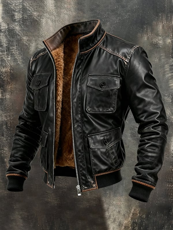 Crowley – Chaqueta Negra Con Cremallera y Forro de Piel