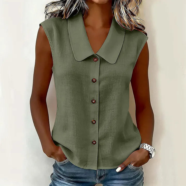 Chisato | Blusa Sin Mangas Con Cuello y Botones