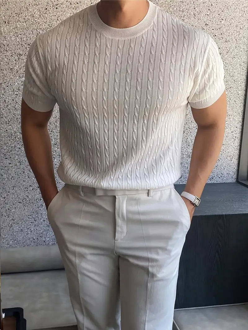 Kiril - Camiseta de Manga Corta Con uello Redondo y Punto Trenzado