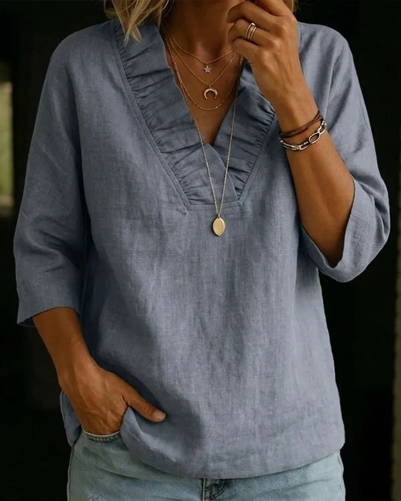 Elianne | Blusa holgada de mujer con cuello en V y volantes