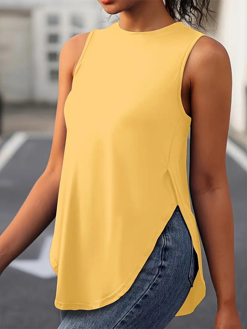 Desirae | Camiseta Sin Mangas Con Cuello Redondo Y Aberturas Laterales