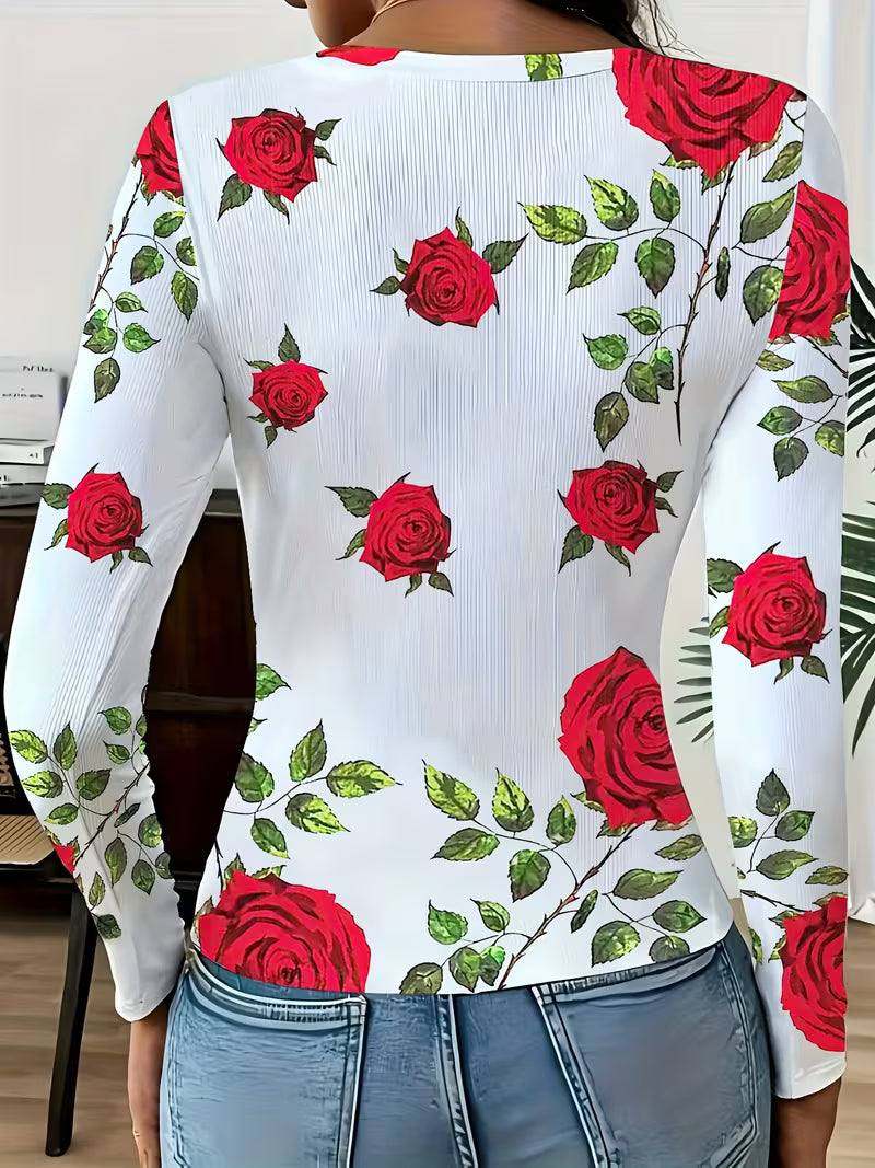Rabiye | Top De Manga Larga Con Estampado Floral Y Tejido Acanalado
