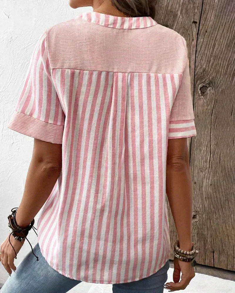 Monroe | Blusa de Rayas con Mangas Cortas y Botones