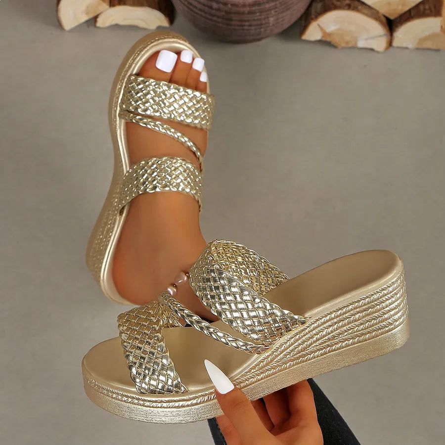 Kalwina - Sandalias de Cuña Con Plataforma y Tiras Trenzadas