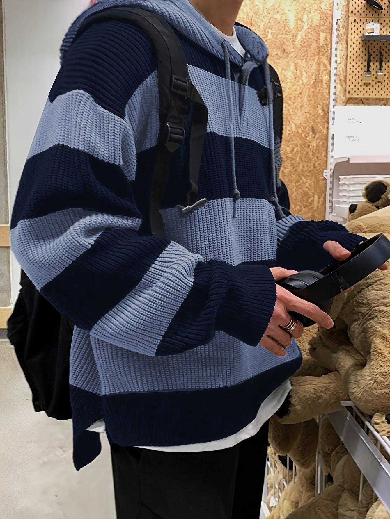 Tenzin | Sudadera Con Capucha Oversize de Punto a Rayas y Manga Larga
