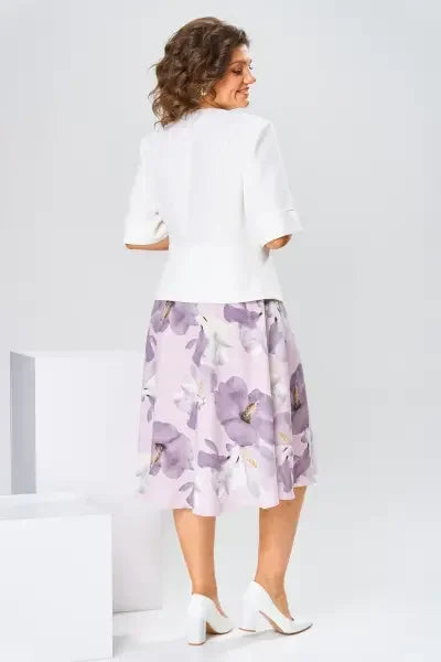 Barnes | Vestido MIDI Con Estampado Floral Y Chaqueta Blanca