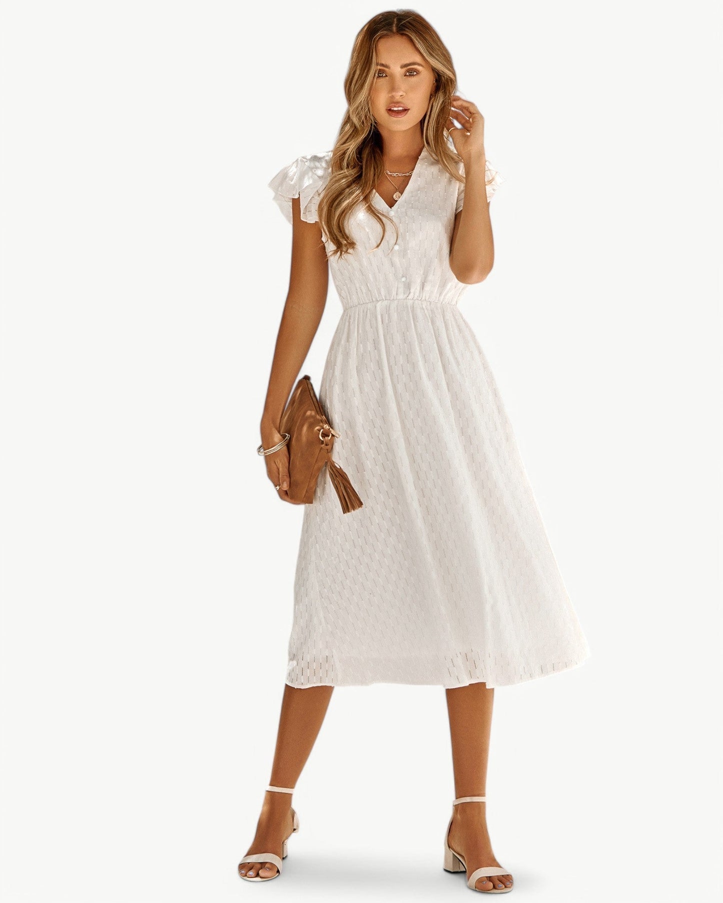 Julieta | Vestido MIDI Con Cuello en V Y Mangas Con Volantes