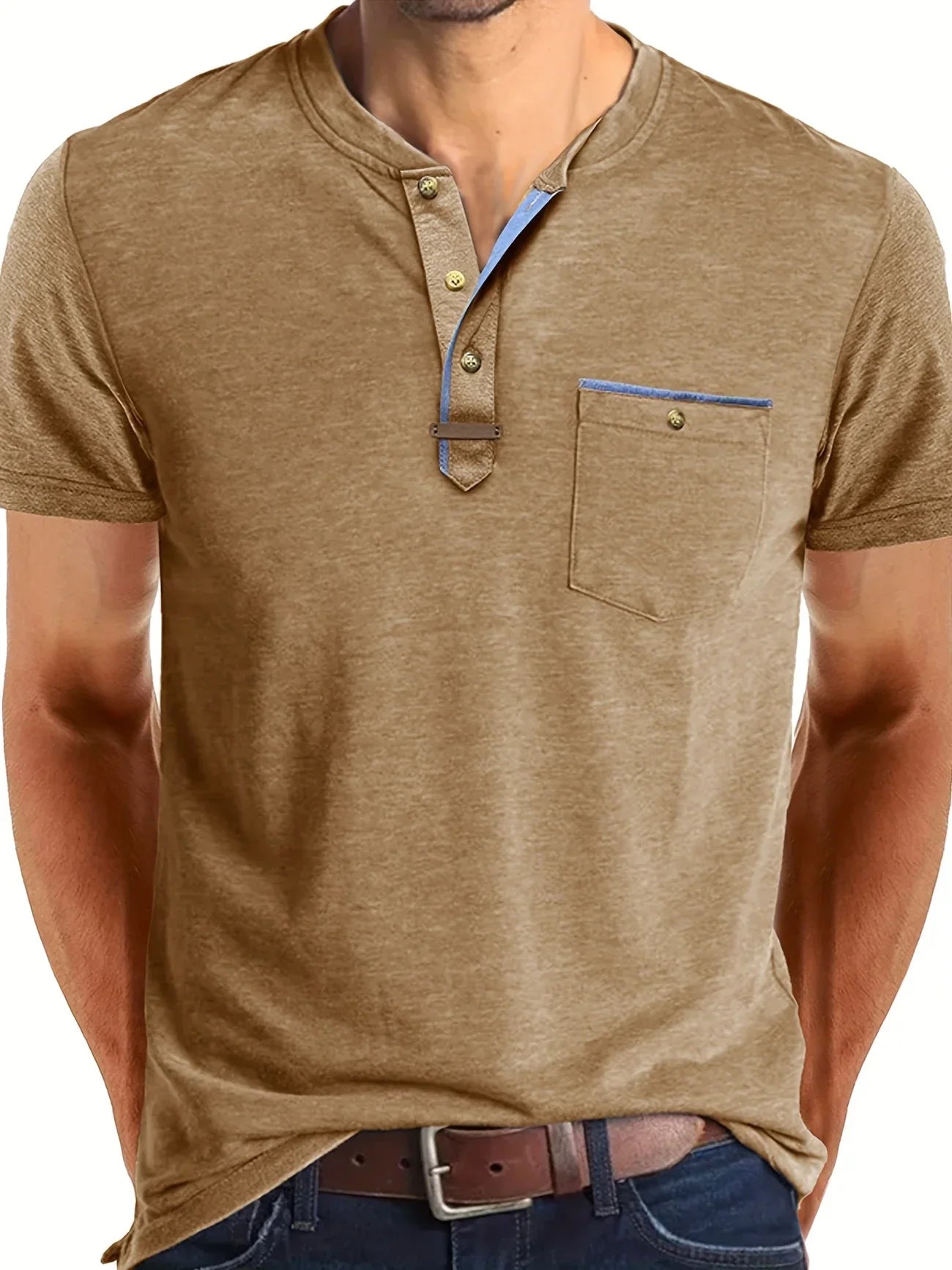 Saxon | Camiseta Henley de Manga Corta con Bolsillo