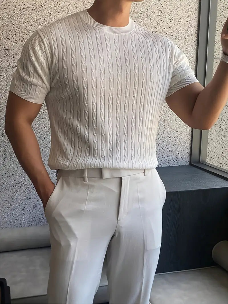 Kiril - Camiseta de Manga Corta Con uello Redondo y Punto Trenzado