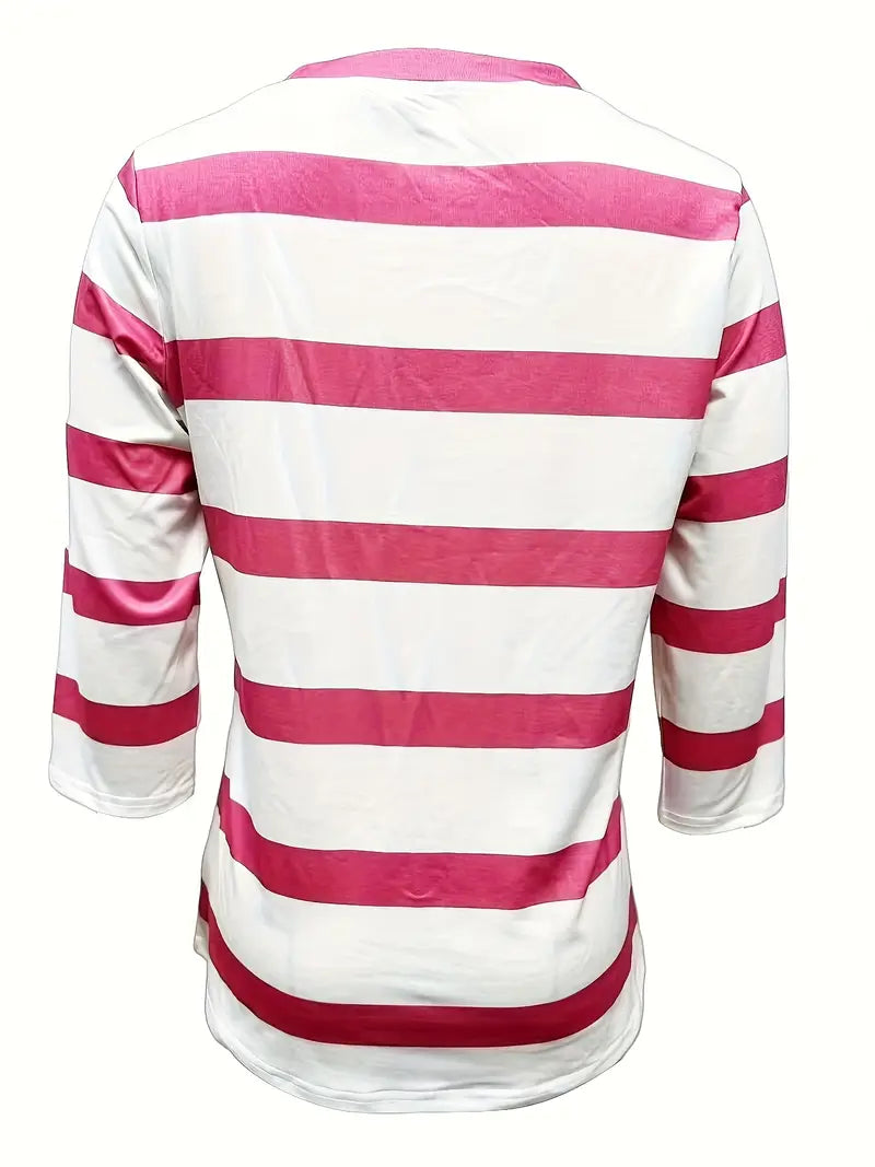 Dakota | Camiseta Henley a Rayas Con Mangas Tres Cuartos