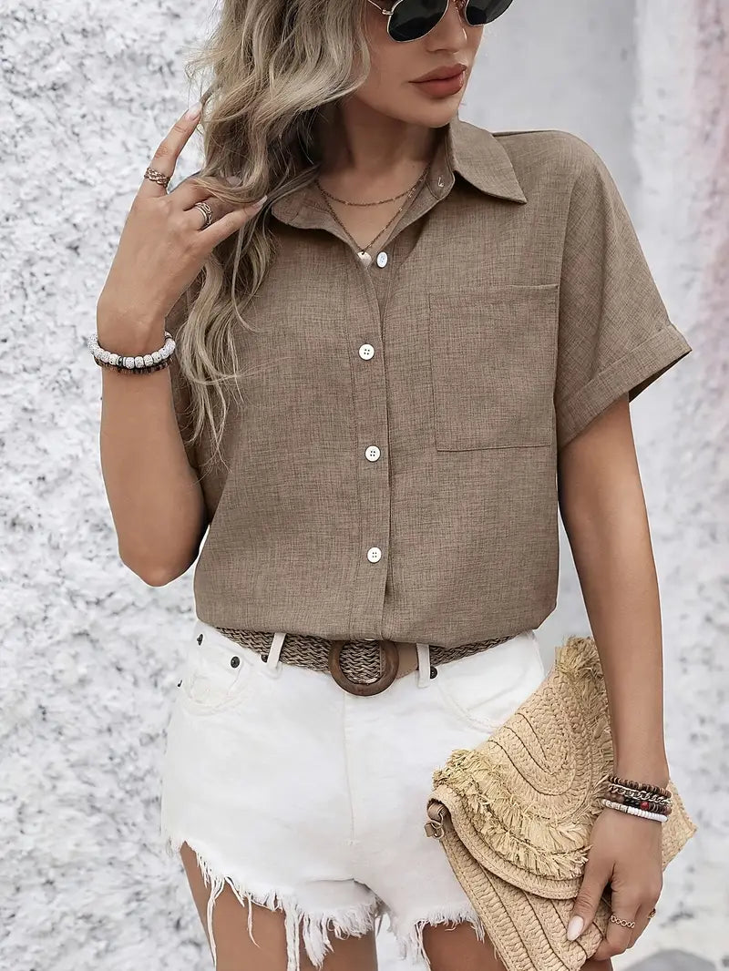 Avina | Camisa De Manga Corta Con Cuello Y Botones en La Parte Delantera
