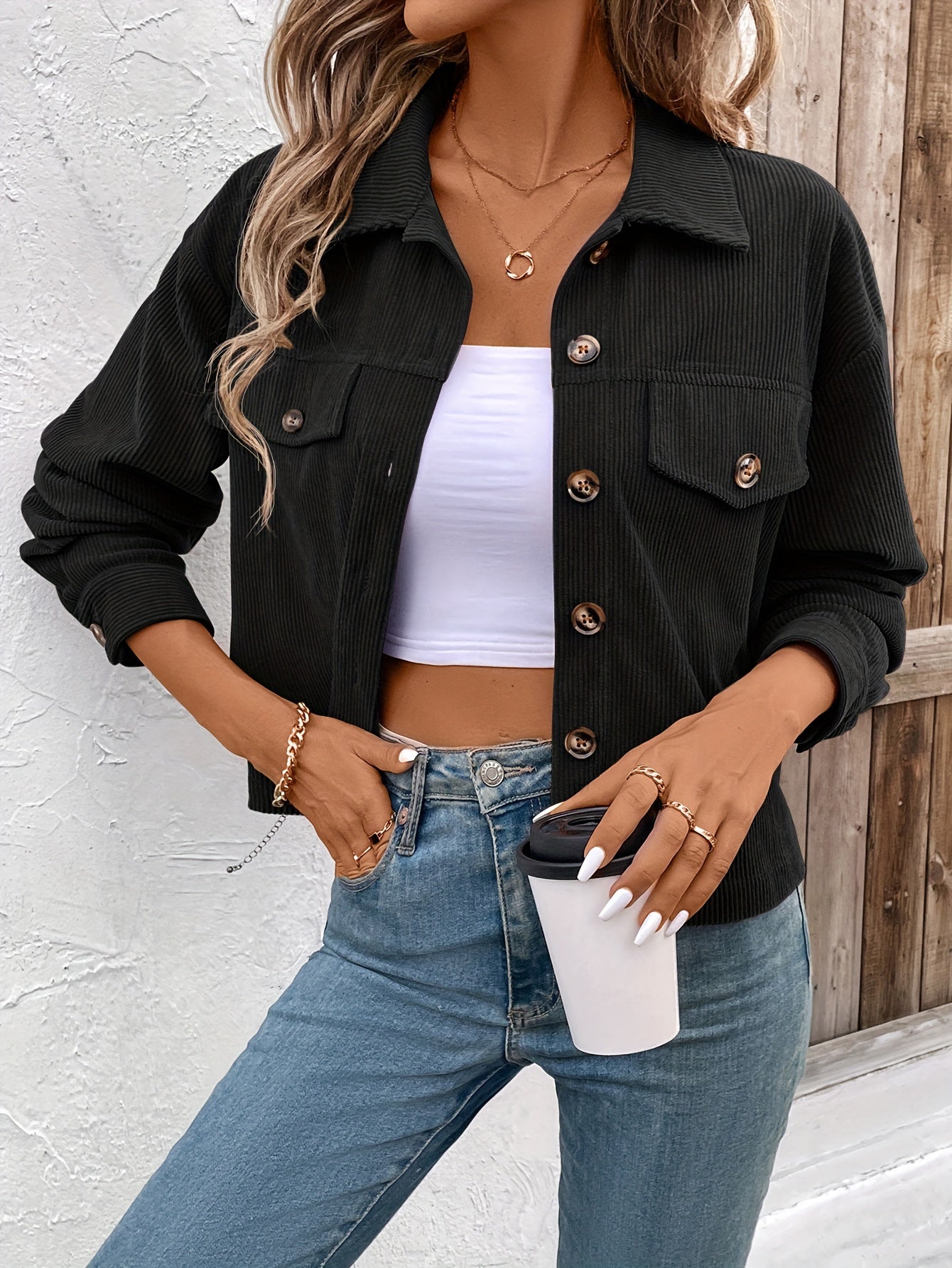 Nichola | Chaqueta De Pana De Manga Larga Con Botones