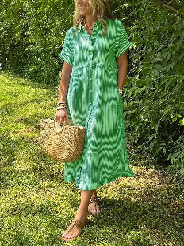 Samara | Vestido Camisero Rayado Con Botones