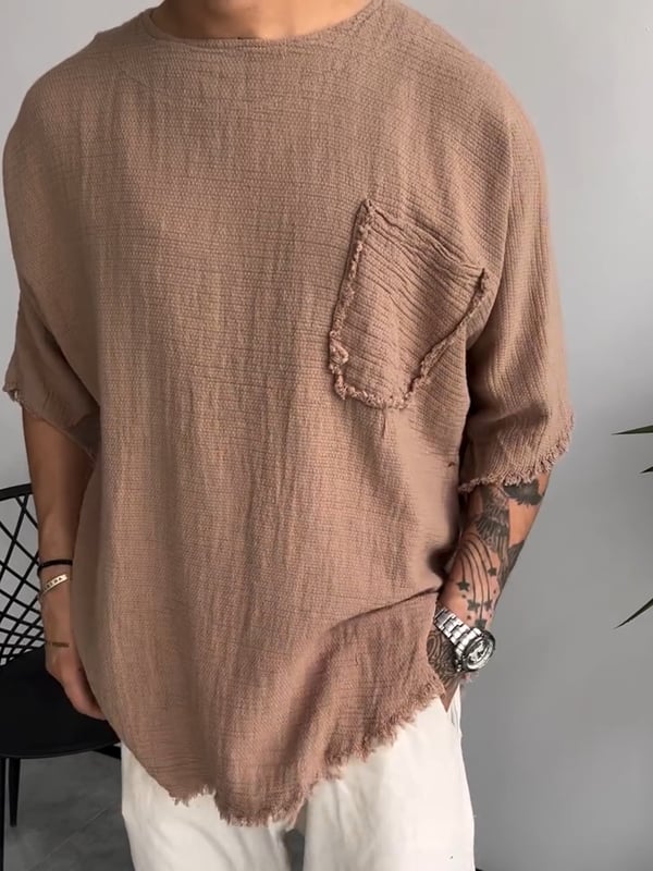 Davis - Camiseta de Manga Corta Con Bolsillo y Textura