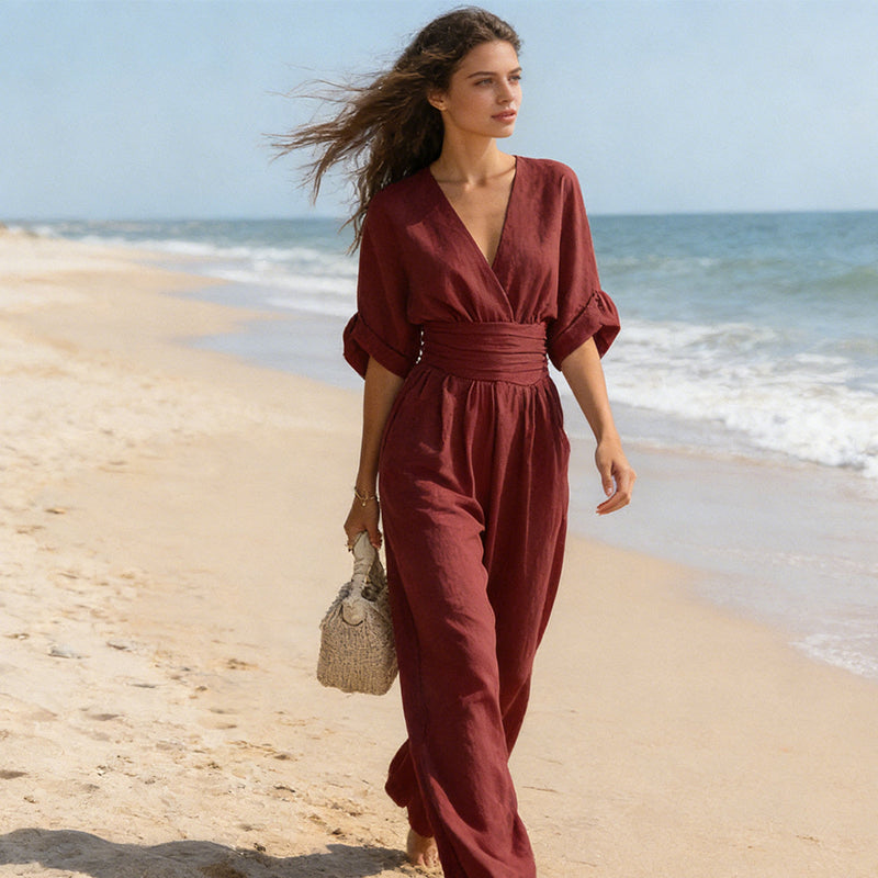 Lumamark | Mono elegante con escote en V y pierna ancha