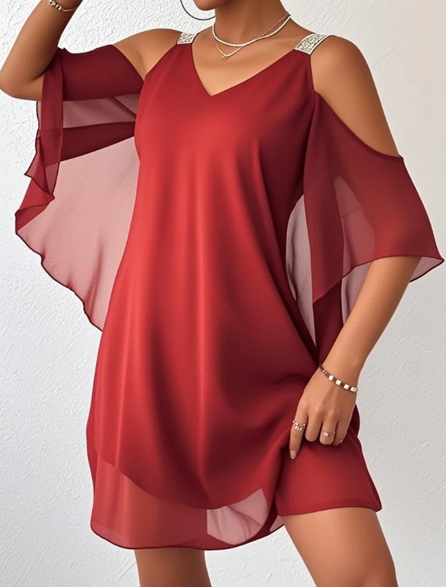 Lilliana | Minivestido Swing de Gasa Con Hombros al Aire