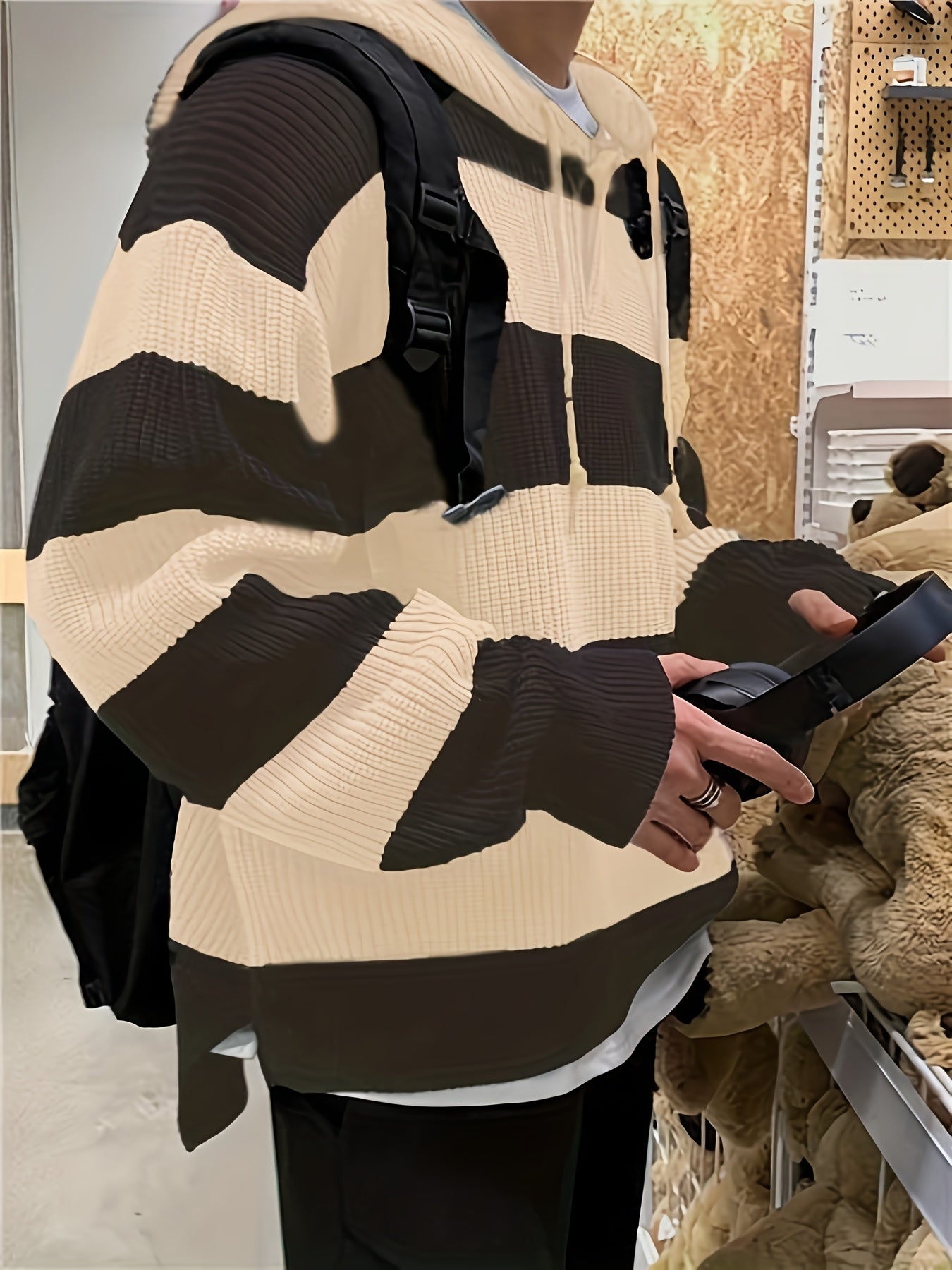 Tenzin | Sudadera Con Capucha Oversize de Punto a Rayas y Manga Larga