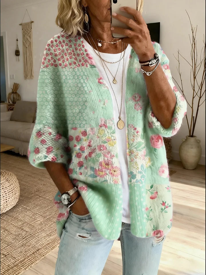 Stevena | Cárdigan De Mujer Con Diseño Floral en Patchwork Y Abertura Frontal