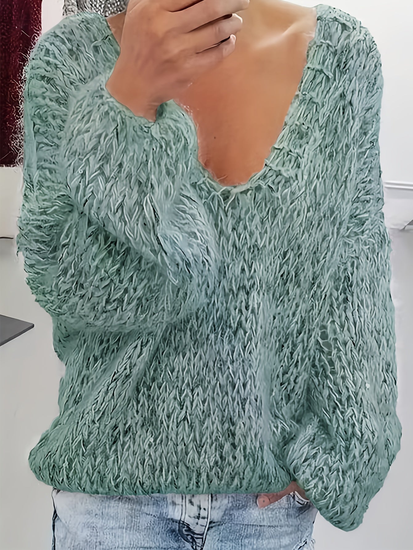 Vriona | Jersey Con Cuello en V y Mangas Largas Abullonadas